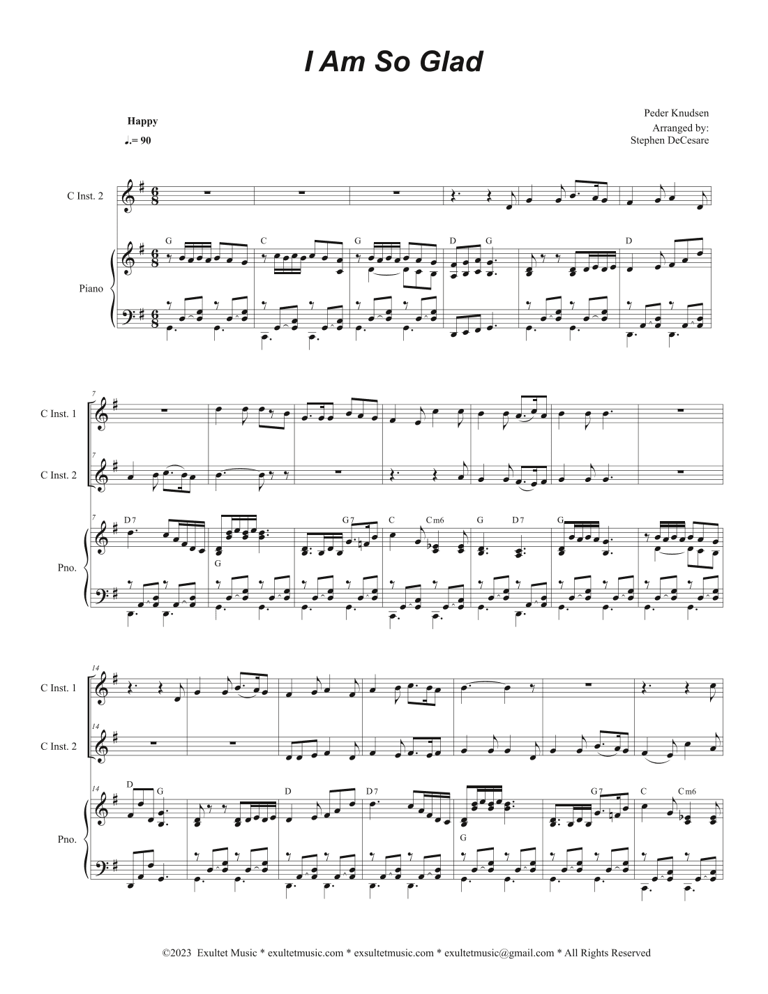 I Am So Glad (Duet for C-Instruments) (arr. Stephen DeCesare)