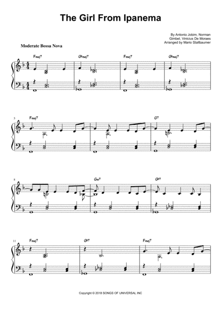 The Girl From Ipanema (garôta De Ipanema) (arr. Mario Stallbaumer)