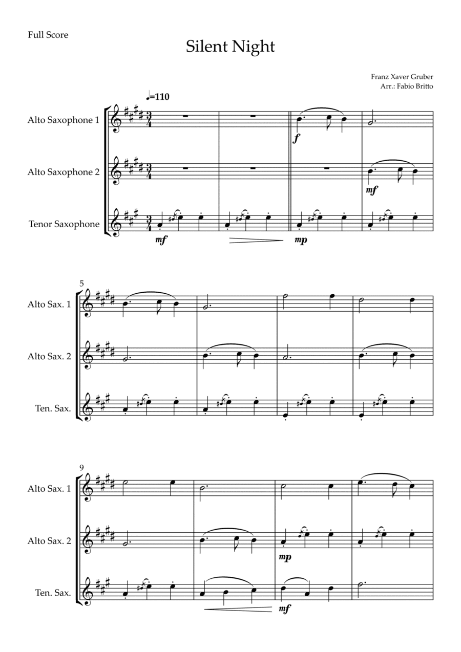 Silent Night (Christmas Song) for Saxophone Trio (arr. Fabio Britto)