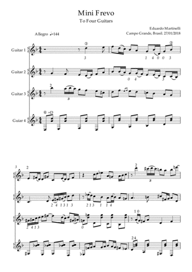 Mini Frevo - Brazilian music for four guitars - Score and Parts