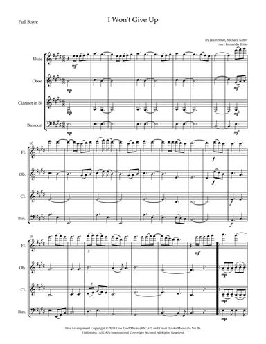 I Won't Give Up (arr. Fernando Britto)
