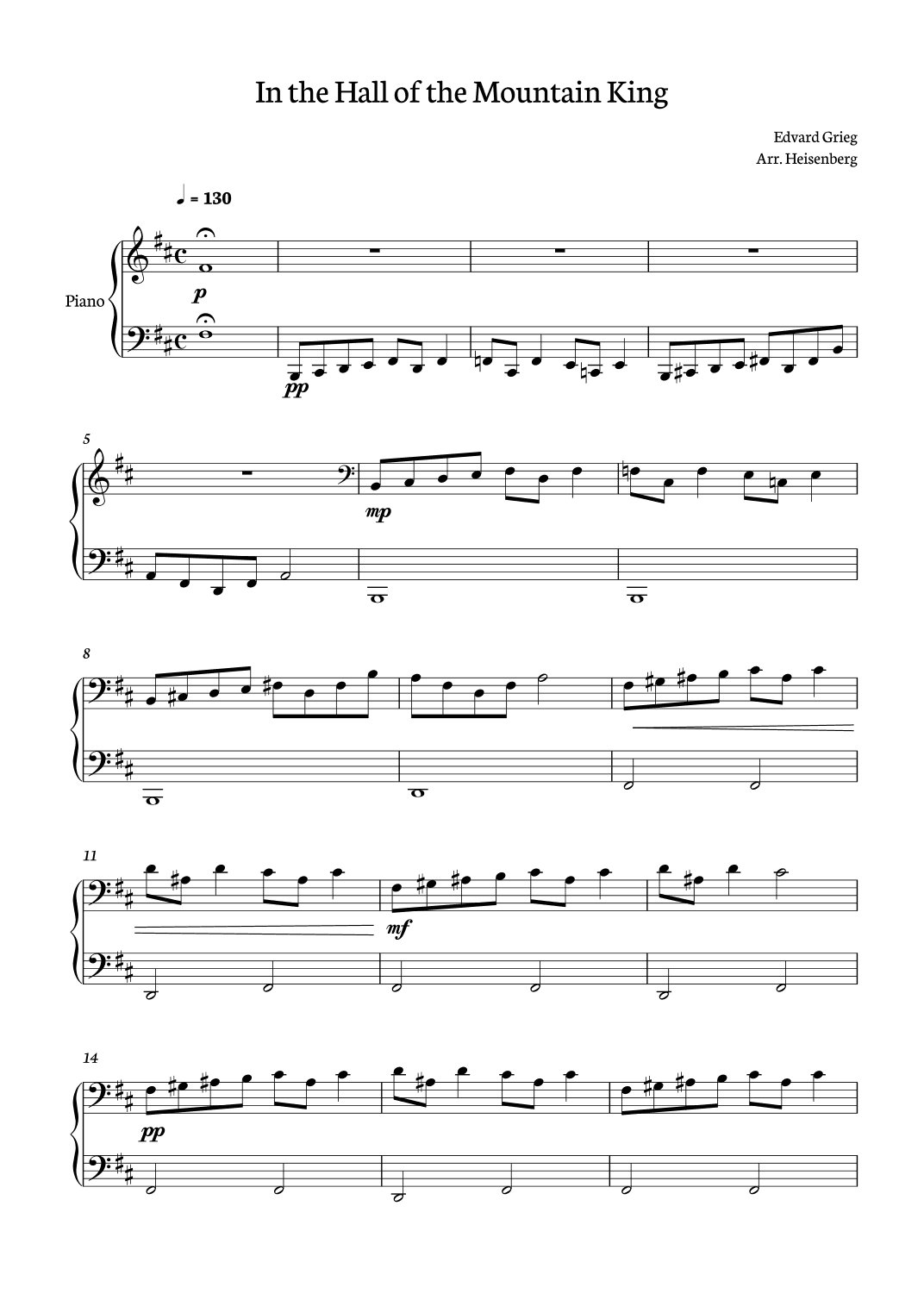 In The Hall of the Mountain King for piano solo (arr. Heisenberg)