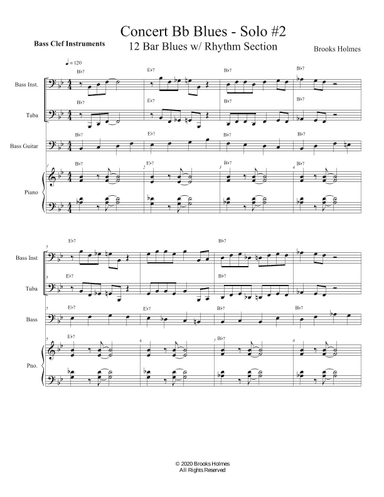 Concert Bb Blues Solo #2 - 12 Bar Blues w/ Rhythm Section - Bass Clef Instruments