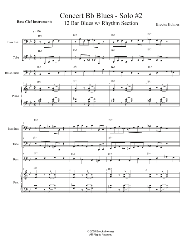 Concert Bb Blues Solo #2 - 12 Bar Blues w/ Rhythm Section - Bass Clef Instruments