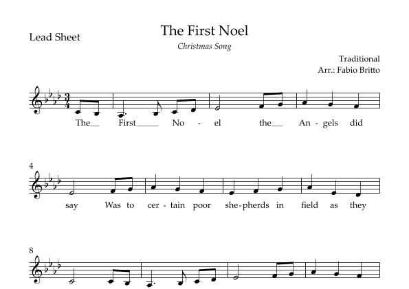 The First Noel (Christmas Song) Lead Sheet in Ab Major. (arr. Fabio Britto)