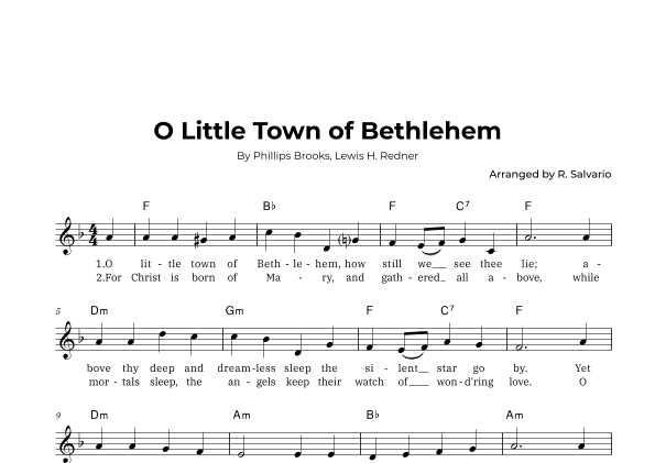 O Little Town of Bethlehem (Key of F Major) (arr. R. Salvario)