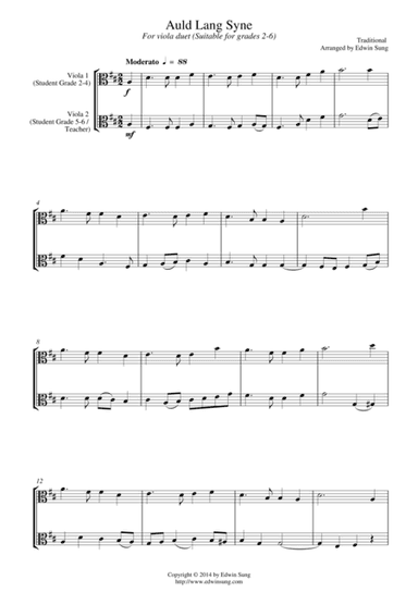 Auld Lang Syne (for viola duet, suitable for grades 2-6) (arr. Edwin Sung)