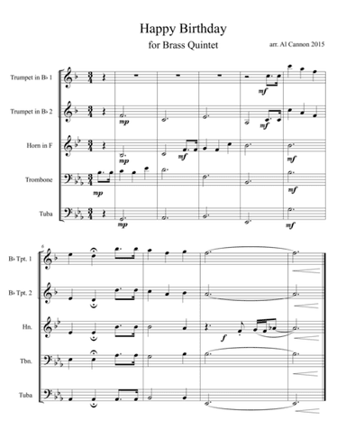 Happy Birthday for Brass Quintet (arr. Al Cannon)