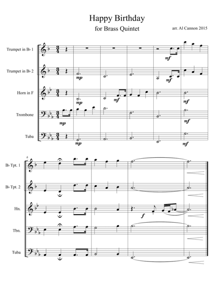 Happy Birthday for Brass Quintet (arr. Al Cannon)