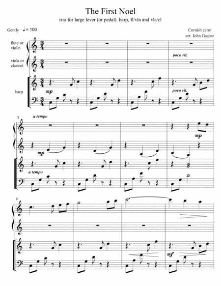 The First Noel for harp, flute and viola (arr. John Gaspar)