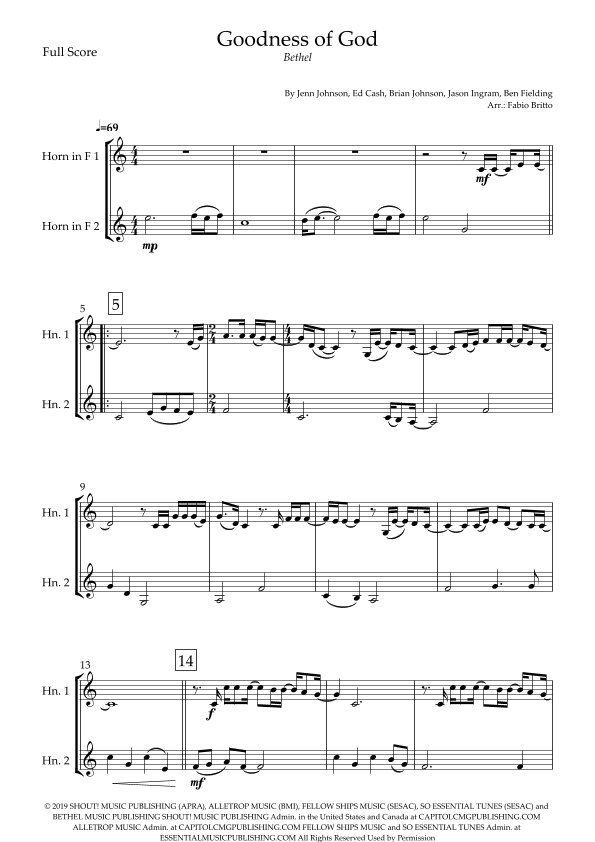 Goodness Of God (arr. Fabio Britto)