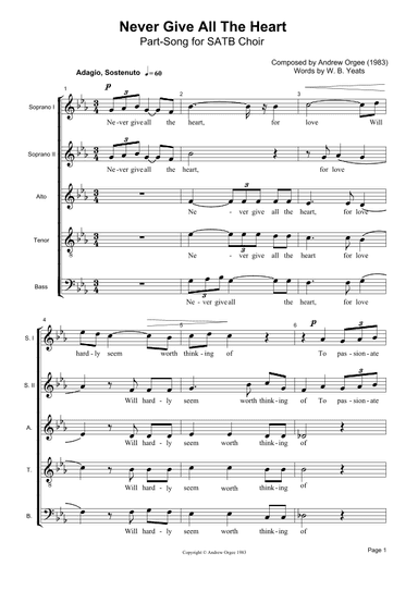 Never Give All The Heart - Part-Song for SATB Choir