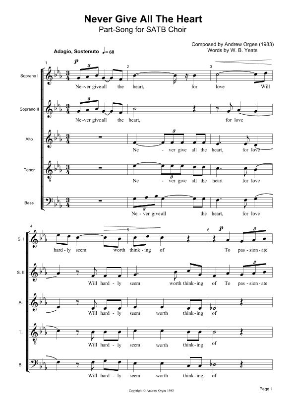 Never Give All The Heart - Part-Song for SATB Choir