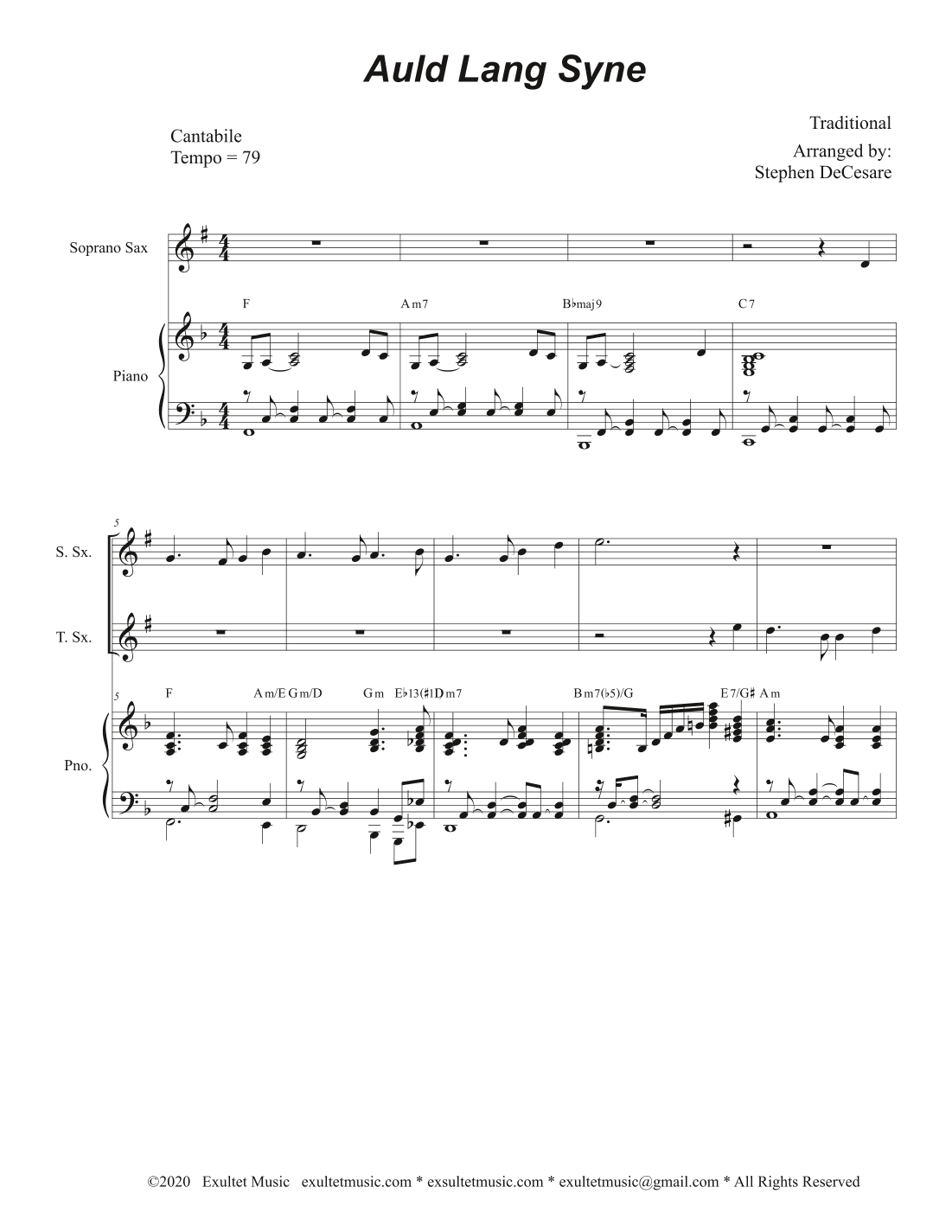 Auld Lang Syne (Saxophone Quartet and Piano) (arr. Stephen DeCesare)