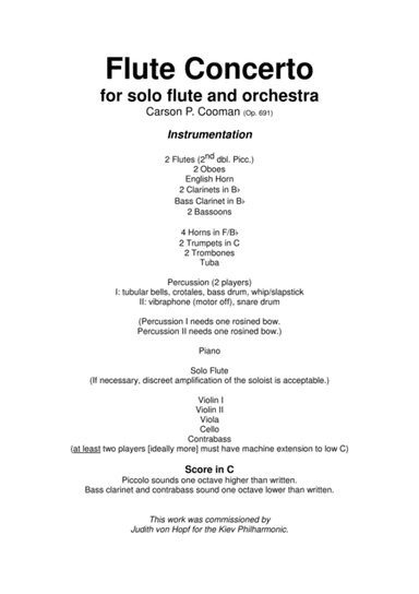 Carson Cooman: Flute Concerto (2006)  for flute and orchestra, score and solo part