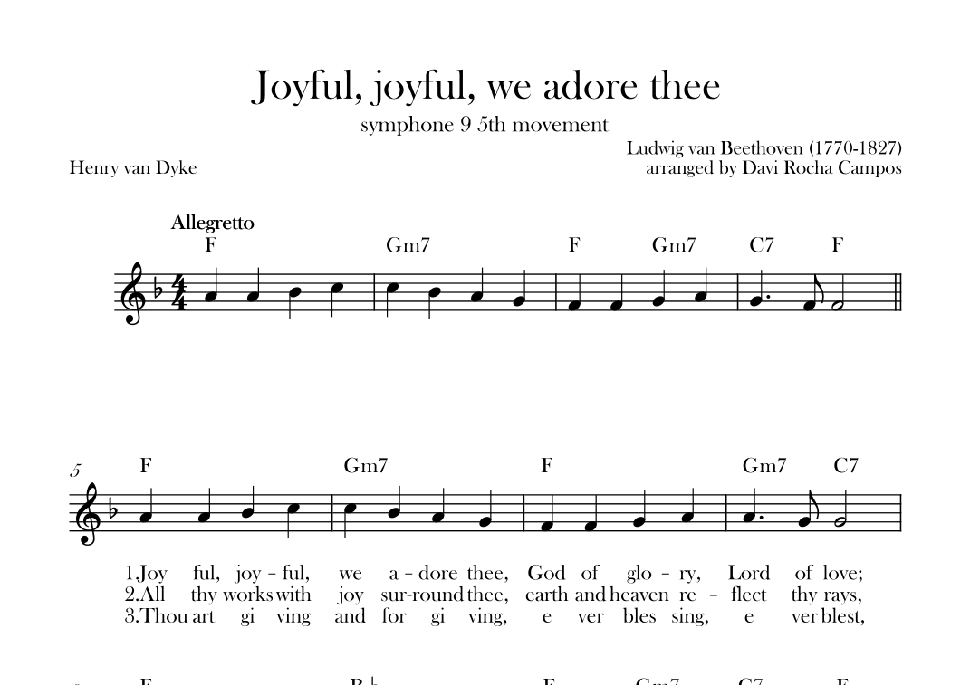 Joyful, joyful, we adore thee (symphony 9 5th movement) Beethoven (arr. Davi Rocha Campos)
