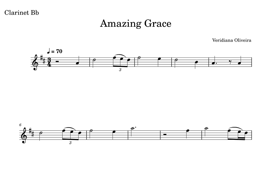 Amazing Grace, for Clarinet ,in D Major (arr. Veridiana Oliveira)