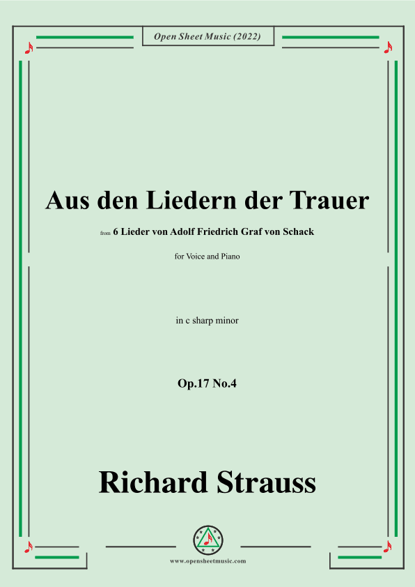 Richard Strauss-Aus den Liedern der Trauer,in c sharp minor,Op.17 No.4 (arr. OSM Press)
