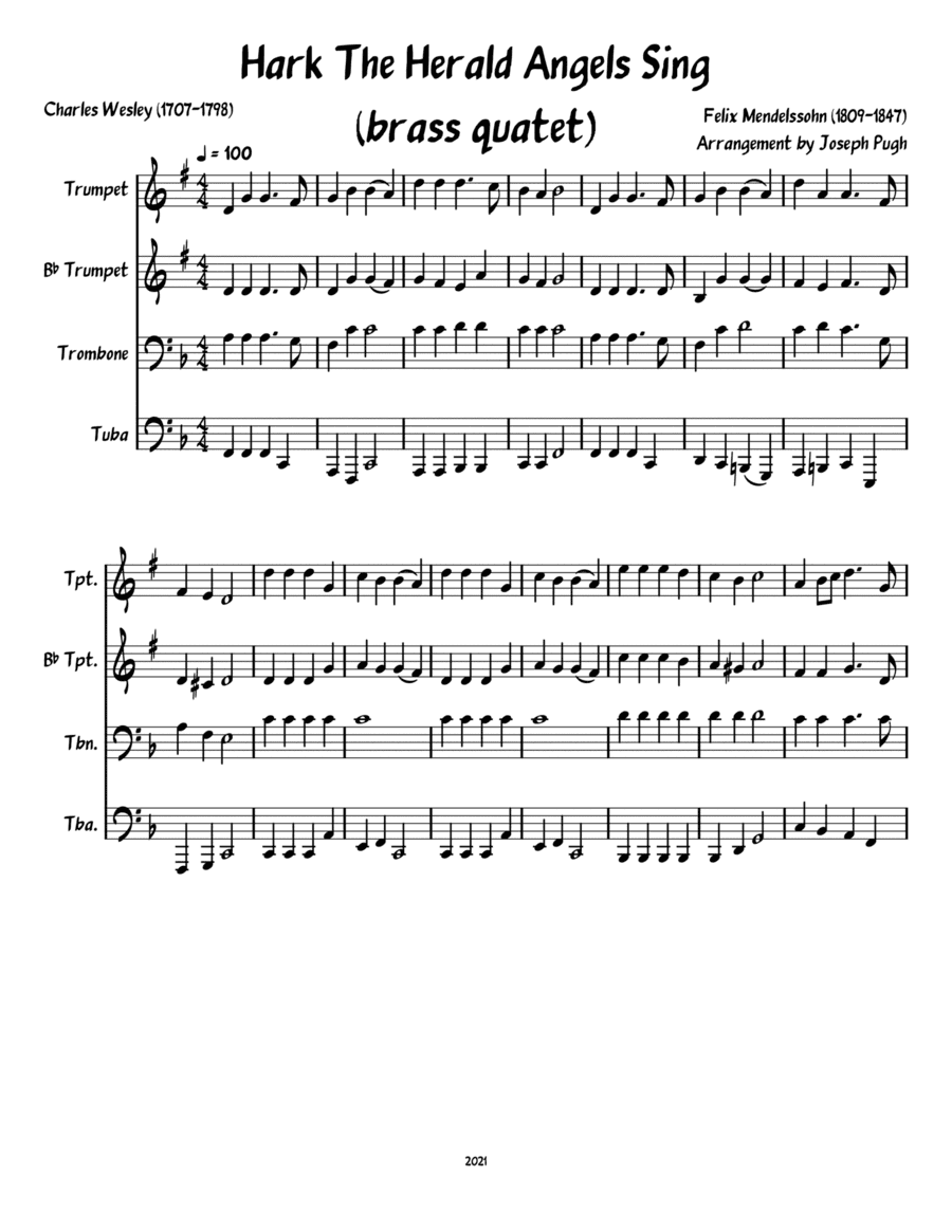 Hark The Herald Angels Sing(Brass Quartet) (arr. Joseph Pugh)