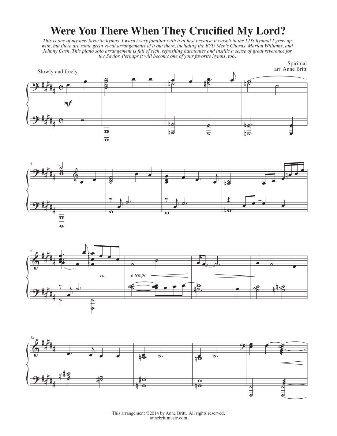 Were You There When They Crucified My Lord? (intermediate) (arr. Anne Britt)