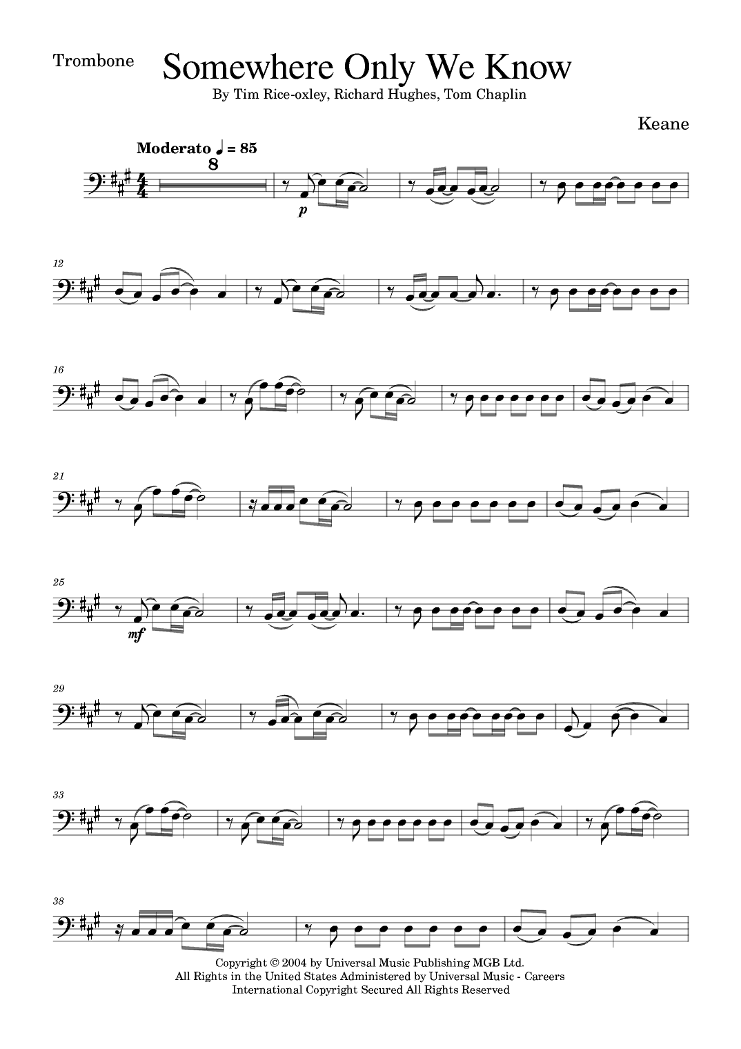 Somewhere Only We Know (arr. Golden Skull Editions)