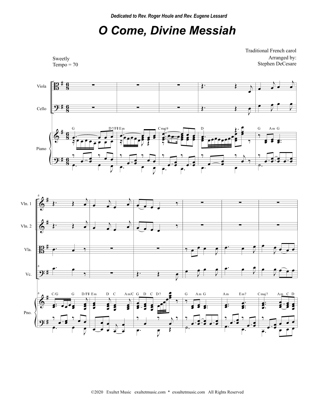 O Come, Divine Messiah (String Quartet and Piano) (arr. Stephen DeCesare)