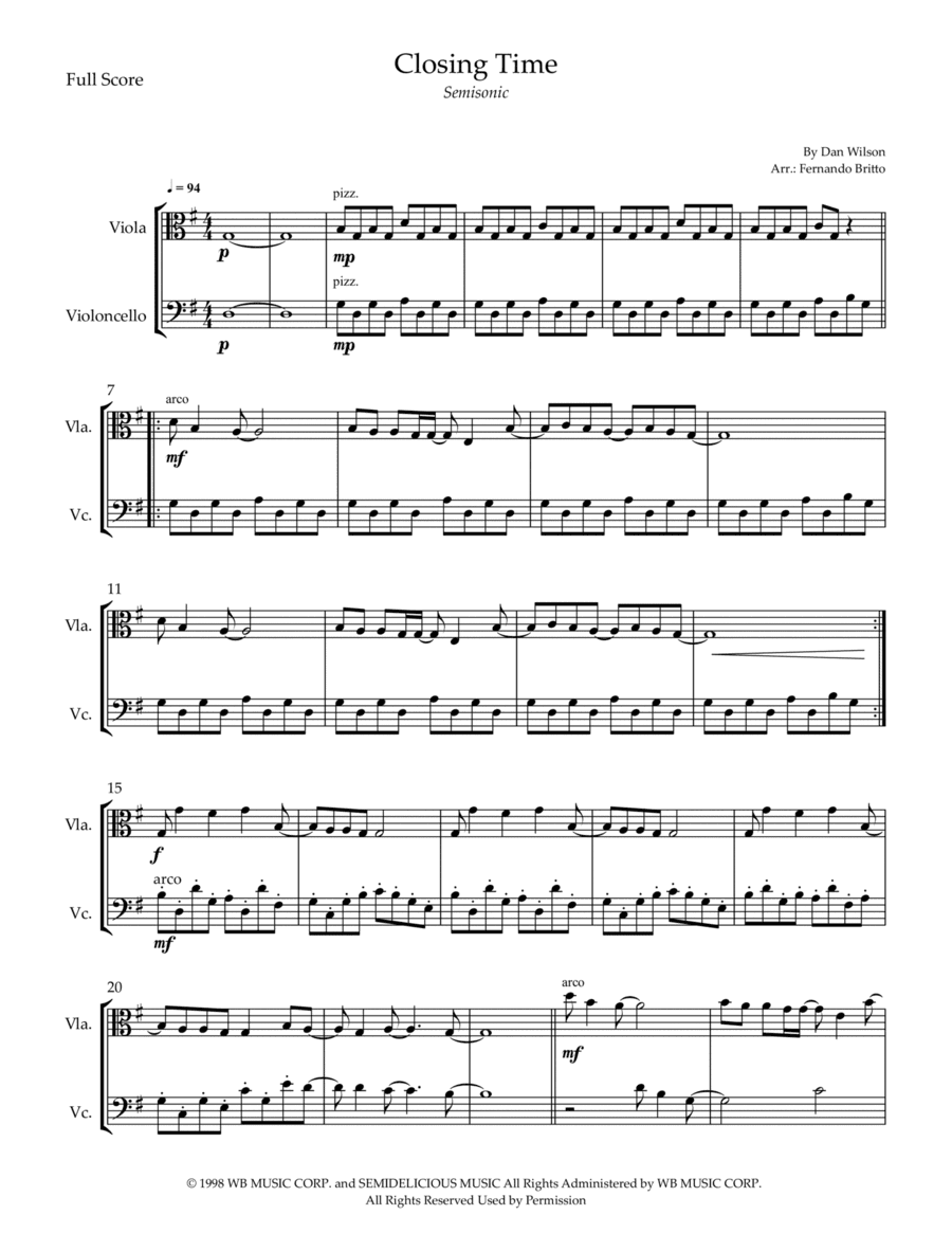 Closing Time (arr. Fernando Britto)