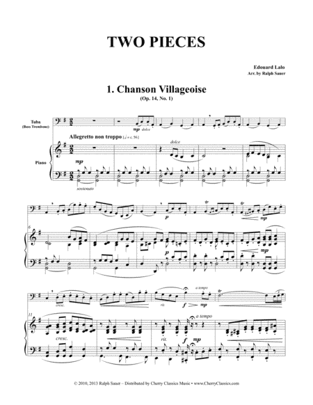 Two Pieces for Tuba or Bass Trombone & Piano (arr. Ralph Sauer)