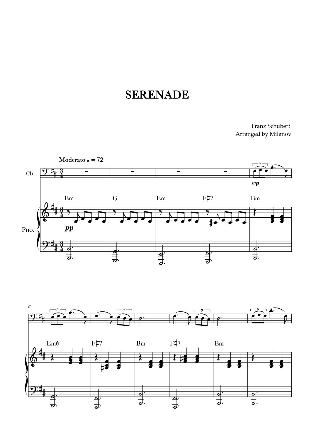 Serenade | Schubert | String Bass | Piano | Chords (arr. Milanov)