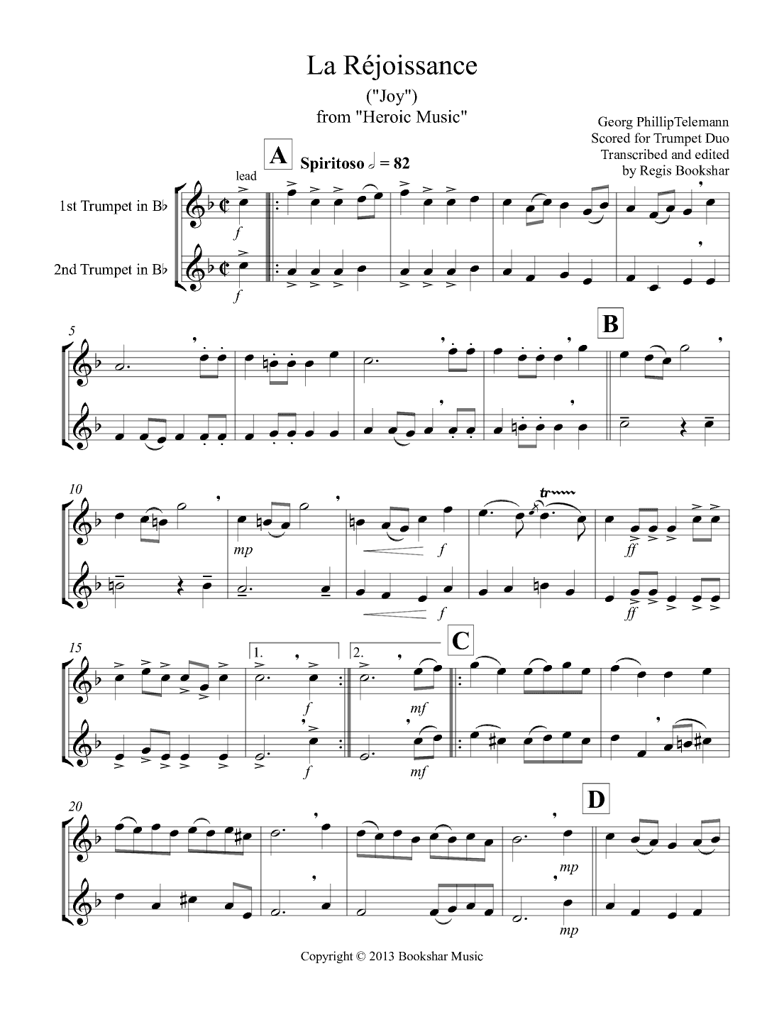 La Rejouissance (from "Heroic Music") (Eb) (Trumpet Duo) (arr. Regis Bookshar)