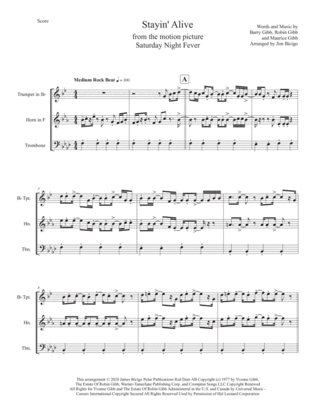 Stayin' Alive  from the Motion Picture SATURDAY NIGHT FEVER (arr. Jim Bicigo)