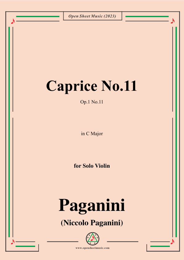 Paganini-Caprice No.11,Op.1 No.11,in C Major,for Solo Violin (arr. OSM Press)