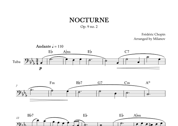 Chopin Nocturne op. 9 no. 2 | Tuba | E-flat Major | Chords | Easy beginner (arr. Milanov)