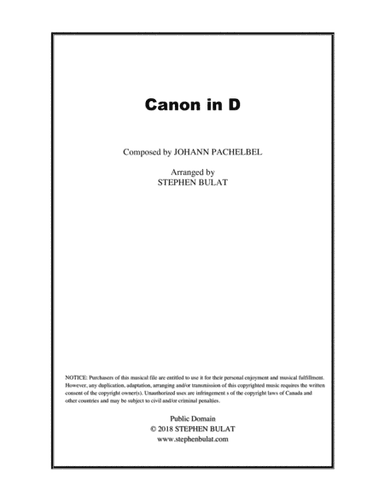 Canon in D (Pachelbel) - Lead sheet (key of B) (arr. Stephen Bulat)