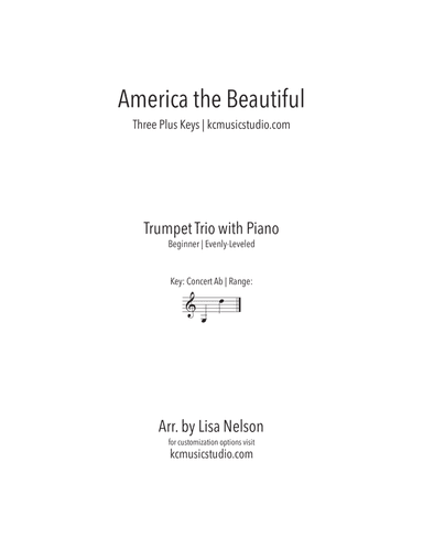 America the Beautiful Trumpet Trio with Piano Accompaniment - Beginning (arr. Lisa Nelson)