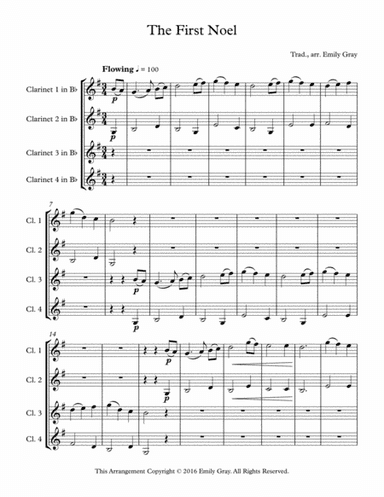 The First Noel - 4 Clarinets (arr. Emily Gray)