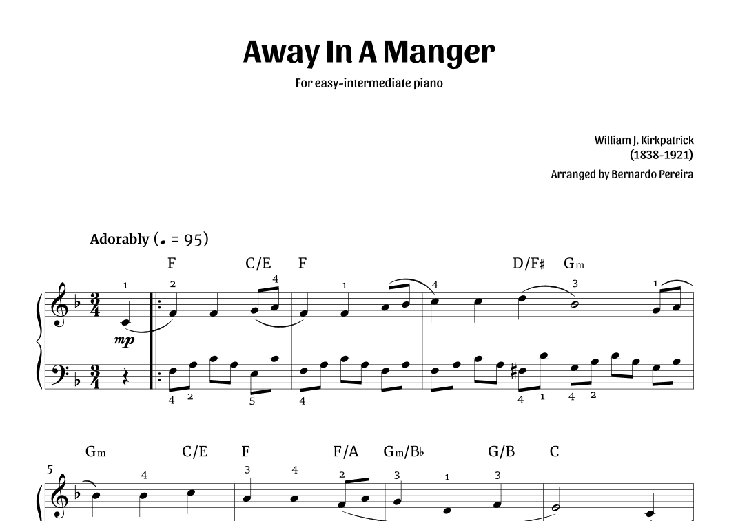 Away In A Manger (easy-intermediate piano – with chords) (arr. Bernardo Pereira)