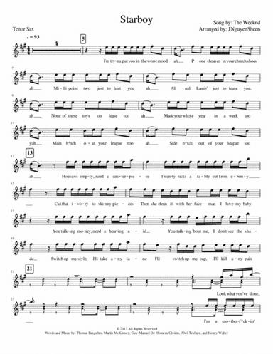 Starboy (arr. JNguyenSheets)