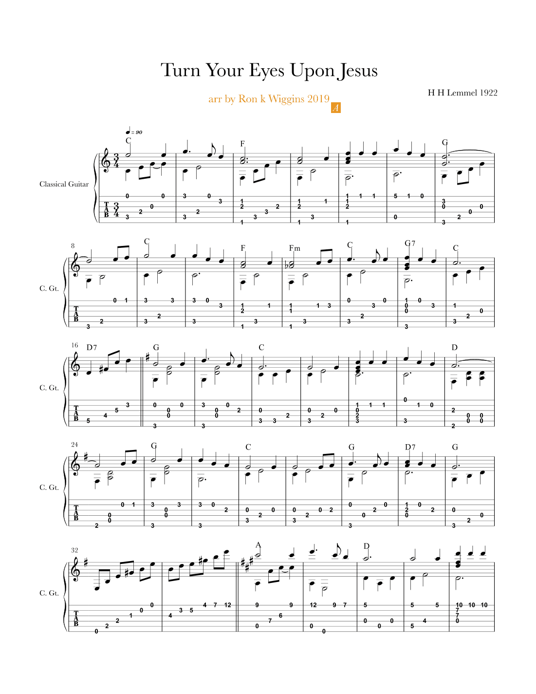 Turn Your Eyes Upon Jesus - Classical Guitar (arr. Ron k Wiggins)