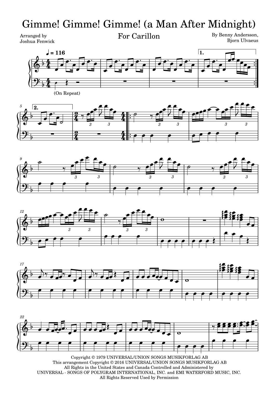 Gimme! Gimme! Gimme! (a Man After Midnight) (arr. Joshua Fenwick)