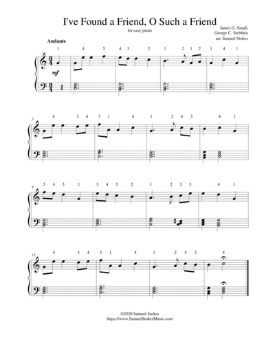 I've Found a Friend, O Such a Friend - for easy piano (arr. Samuel Stokes)