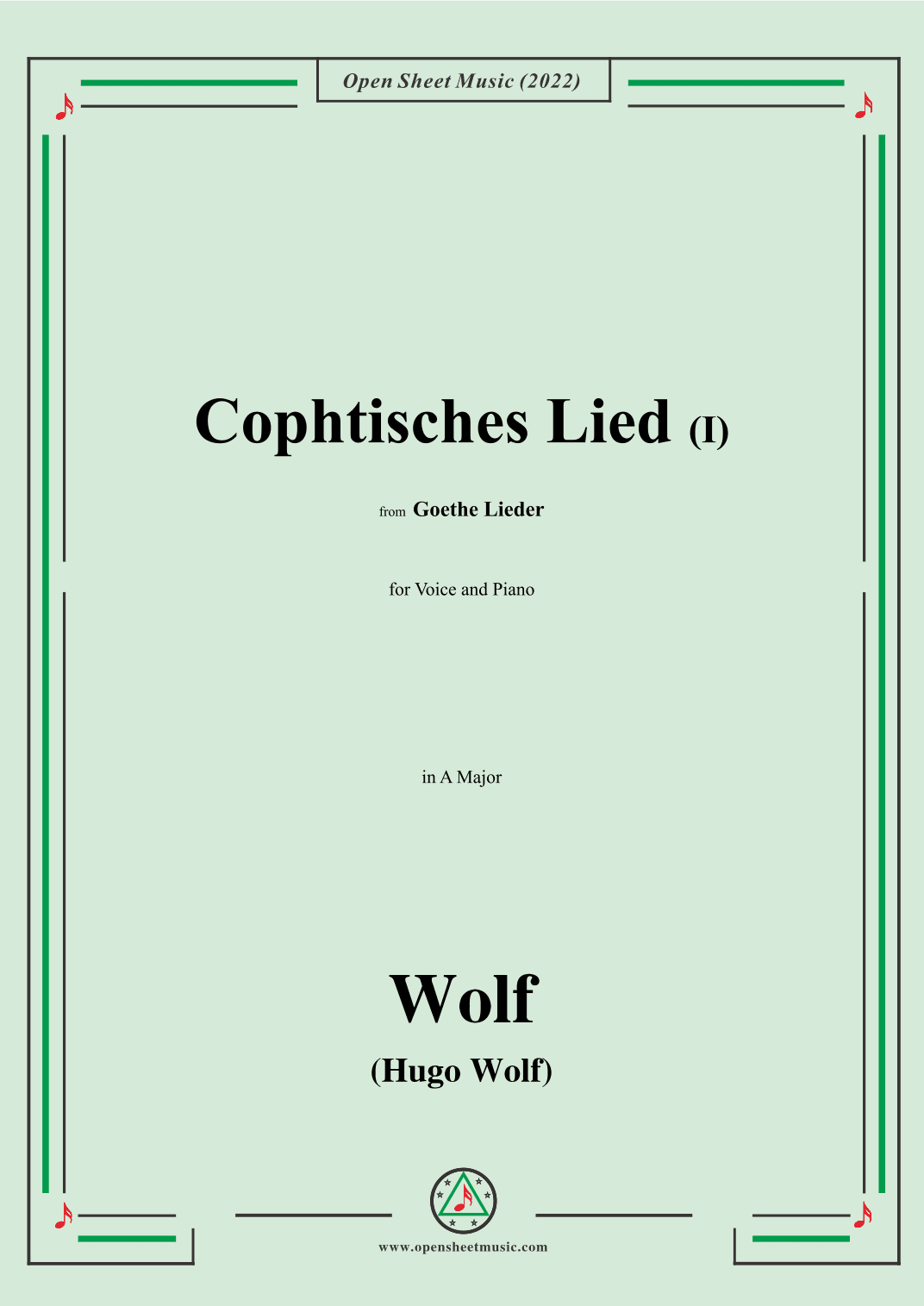 Wolf-Cophtisches Lied I,in A Major,IHW10 No.14 (arr. OSM Press)