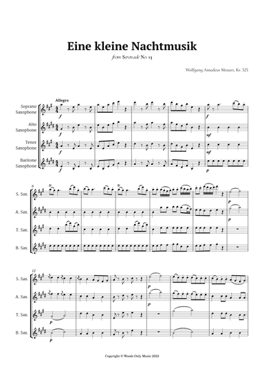 Eine kleine Nachtmusik by Mozart for Saxophone Quartet (arr. Ander)
