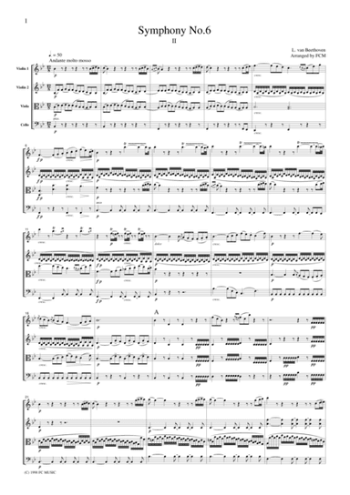 Beethoven  Symphony No.6 (Pastoral), 2nd mvt., for string quartet, CB006 (arr. FCMUSIC)