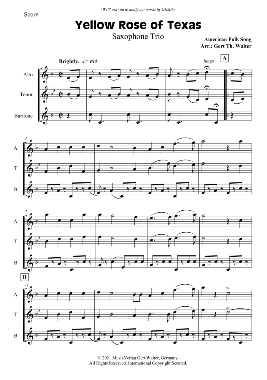 Yellow Rose of Texas (arr. Gert Th. Walter)