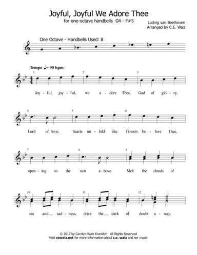 Joyful, Joyful We Adore Thee - One octave handbells G4 - F#5 (arr. c.e. walz)