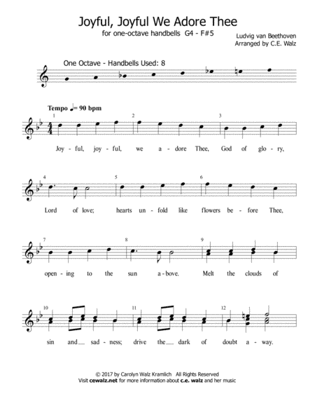 Joyful, Joyful We Adore Thee - One octave handbells G4 - F#5 (arr. c.e. walz)