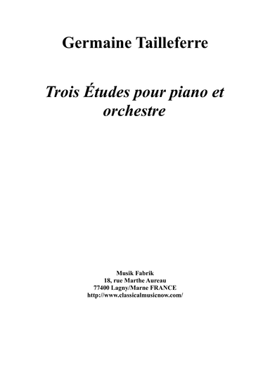 Trois études pour piano et orchestre - Score Only