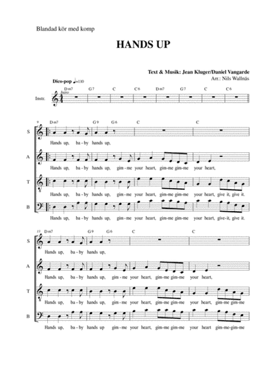 Hands Up (give Me Your Heart) (arr. Arranger Nils Wallnäs)