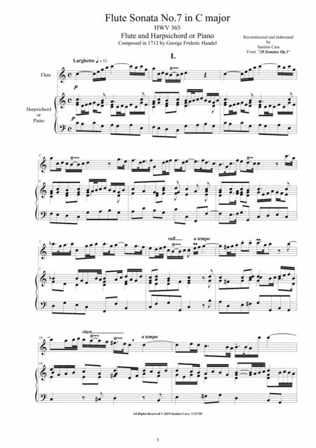 Handel - Flute Sonata No.7 in C major Op.1 HWV 365 for Flute and Harpsichord or Piano (arr. Santino Cara)